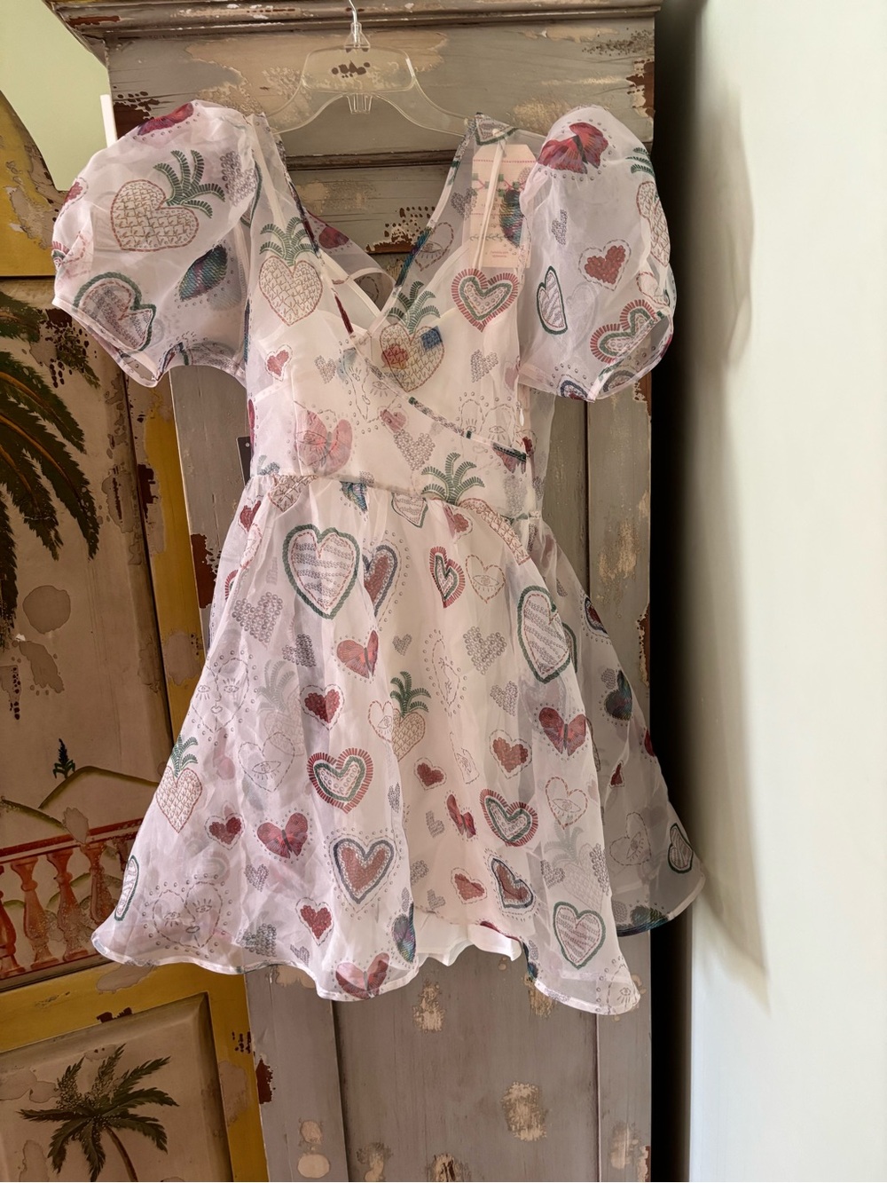 Women Pink Heart & Pineapple Print Party Dress - Picture 2 of 10